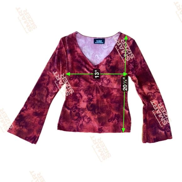 Vintage Y2K Babydoll Top Size S Red Bell Sleeves Witchy Whimsygoth Dark Fairy - Picture 8 of 9
